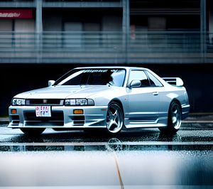 Nissan Skyline Jdm in de regen van create.ai