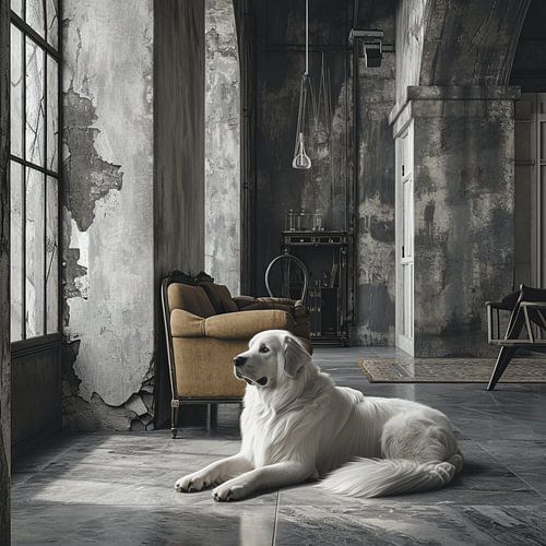 Pyrenean Dog in Industrial Decor