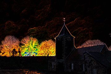 Kirche Chaugey (FR) Flammen des Sonnenuntergangs von Susan Hol