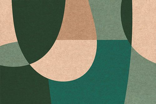 Moderne kunst in retrostijl. Abstracte organische vormen in groen en beige nr. 6