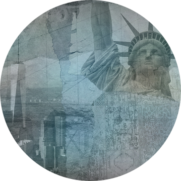 New York city Collage, blue (voor andere kleuren zie album collages) van Anita Meis