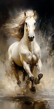 Wit paard in galop van Dakota Wall Art