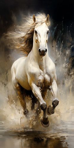 Cheval blanc au galop