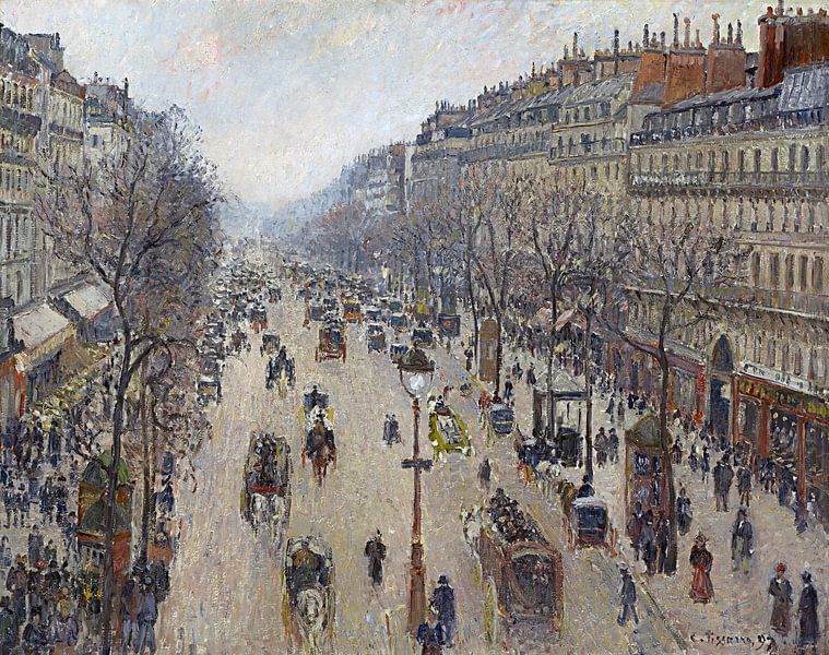 Boulevard Montmartre in the morning with cloudy weather, Camille Pissarro by Masterful Masters