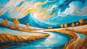 Malerei mit Goldfarben und Blau von Mustafa Kurnaz