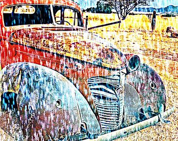 een amerikaans autowrak gemengde techniek