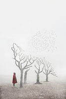 Roodkapje in Betoverd Bos met Wolf Silhouet - Mystiek en Magisch Wanddecor