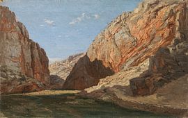 Carlos de Haes-Mountain Pass, Stone Canyon landscape, Antique landscape