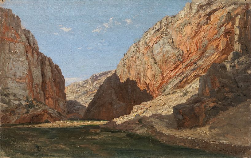 Carlos de Haes-Mountain Pass, Stone Canyon landscape, Antique landscape by finemasterpiece