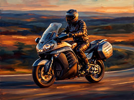 Kawasaki 1400GTR Concours 14 bij zonsondergang