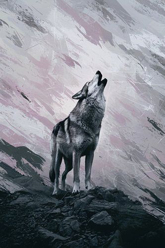 Wolf in abstracte landschap