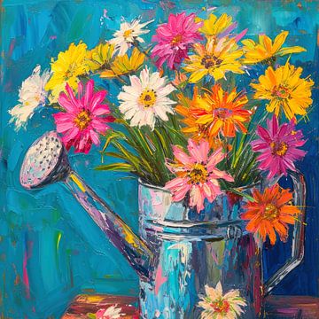 Colourful Summer Breeze in Watering Can by Vlindertuin Art
