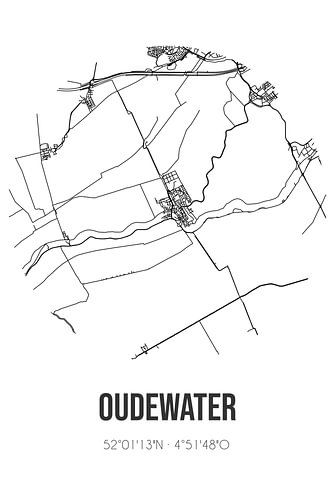 Oudewater (Utrecht) | Karte | Schwarz und weiß