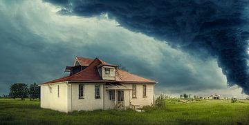 Huis in een tornadostorm, illustratie van Animaflora PicsStock