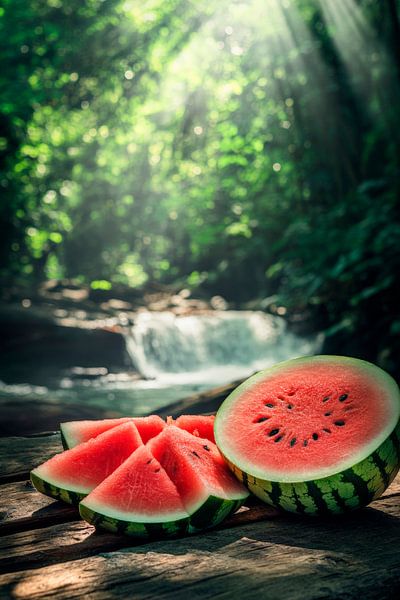 Saftige Wassermelone im Grünen von Poster Art Shop