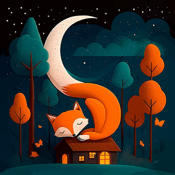 Series of illustrations: Little Fox Sleeping Under the Moon