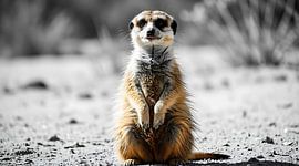 Décoration murale « Suricate curieux dans le désert », photographie animalière en couleurs sélectives
