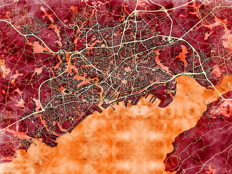 Carte de Brest avec le style 'Amber Autumn' par Maporia