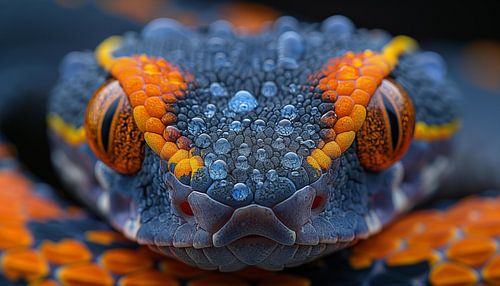 Schlange bunt mit Details gelb-blaues Panorama