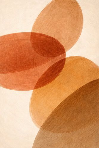 Moderne Wandkunst mit abstrakten Formen in warmen Terrakotta-Tönen