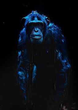Schilderij Blauwe Chimpansee van Kunst Kriebels