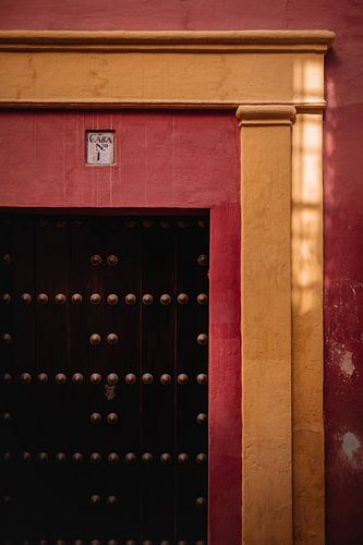 Detail van een houten deur in de stad van Sevilla, Spanje