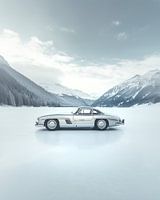 Retro Silver Car On Froozen Lake Side