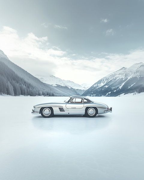Retro Silber Auto auf Froozen See Seite von Pictufy 