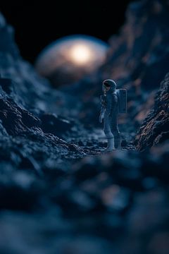 Astronaut verkent maanachtig landschap van Poster Art Shop