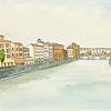 Ponte Vecchio , de 'geheime brug' in Florence (aquarel schilderij landschap Italië stad Europa ) van Natalie Bruns