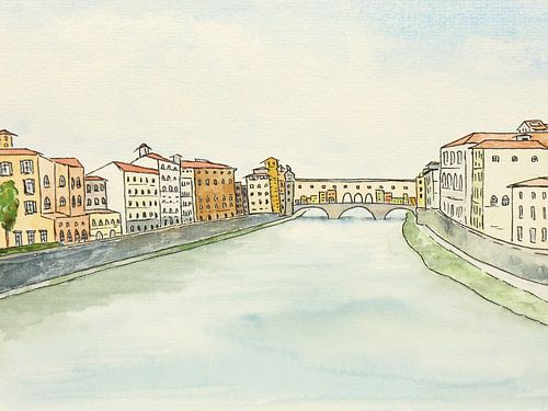 Ponte Vecchio, le "pont secret" de Florence (aquarelle paysage Italie ville Europe ) sur Natalie Bruns