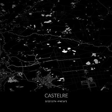 Black-and-white map of Castelre, North Brabant. by Rezona