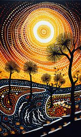 Mittagssonne Aborigine-Malerei von Virgil Quinn - Decorative Arts