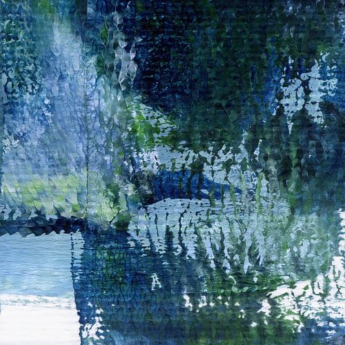 Surfaces 4 | Abstrakt in Indigo, Blassblau, Grün und Weiß