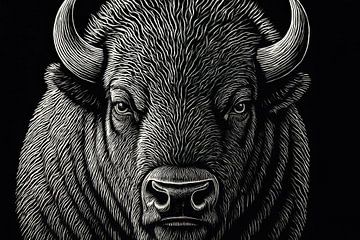 Schwarz-weißes Bison-Porträt von Imperial Art House