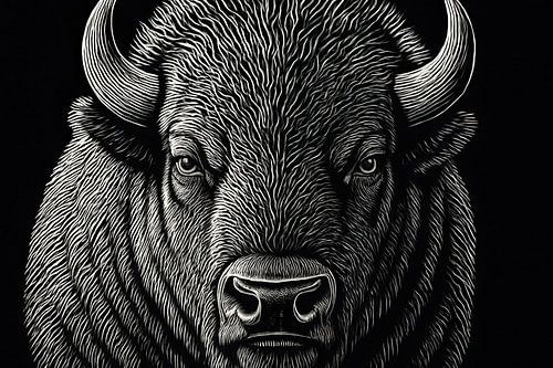 Zwart-wit bizon portret
