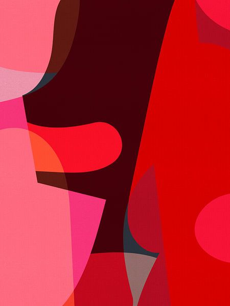 Modern abstract in roze en rood van Abstract Minimalist Art