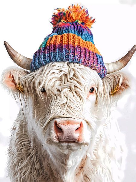 Highland cow with beanie by haroulita