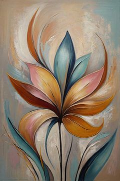 Peinture à l'huile abstraite de fleurs au pastel sur De Muurdecoratie