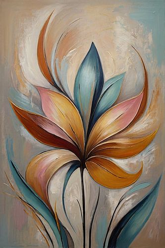 Abstracte Bloem in Pastelkleurige Olieverf