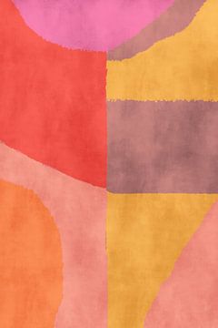 70s Retro veelkleurige abstracte vormen. Geel, warm bruin, rood, oranje en roze van Dina Dankers