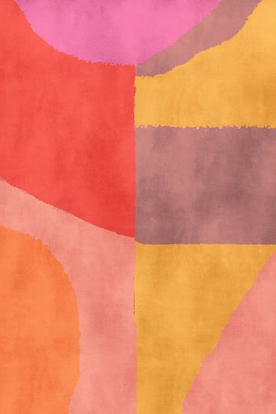 70er Jahre Retro Multicolor abstrakte Formen. Gelb, warmes Braun, Rot, Orange und Rosa von Dina Dankers