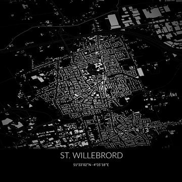 Schwarz-weiße Karte von St. Willebrord, Nordbrabant. von Rezona