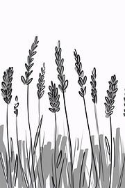 Minimalistische schwarz-weiße Lavendelzeichnung von Art & Soul Creations