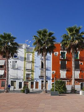 Kleurrijke huizen met palmbomen  aan de boulevard van Villajoyosa van Gert Bunt