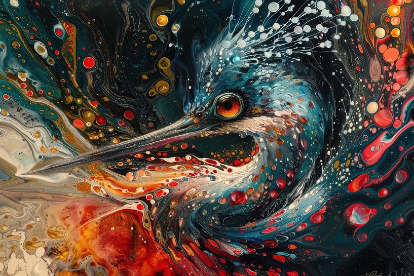 Cosmic Kingfisher Abstract Animal Art by Eva Lee