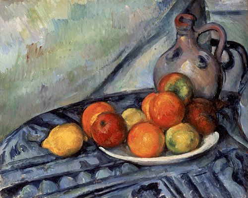 Paul Cézanne - Fruit en een kruik op een tafel