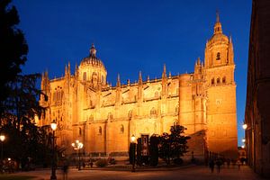 Ancienne et nouvelle cathédrale au crépuscule, Salamanque, Castille et Léon, Espagne