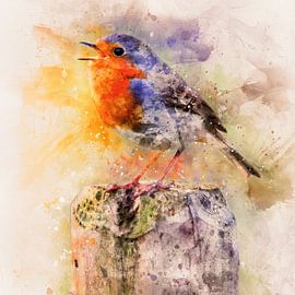 Kleurrijk roodborstje (kunst) van Art by Jeronimo
