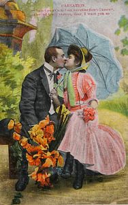 Victoriaanse kus onder een paraplu